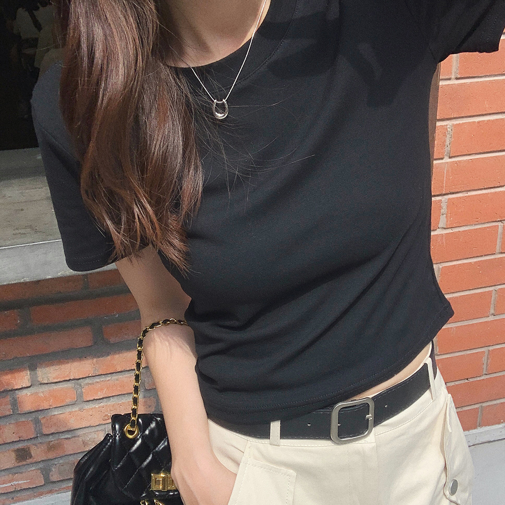 SUXI Áo Thun Cotton Ngắn Tay Dáng Ôm Hở Vai Thời Trang Mùa Hè Giản Dị Dành Cho Nữ