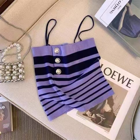 HUANG YOYO Áo Tank Top Dệt Kim Kẻ Sọc 5 Màu Sắc Thời Trang Mùa Hè Phong Cách Hàn Quốc Cho Nữ