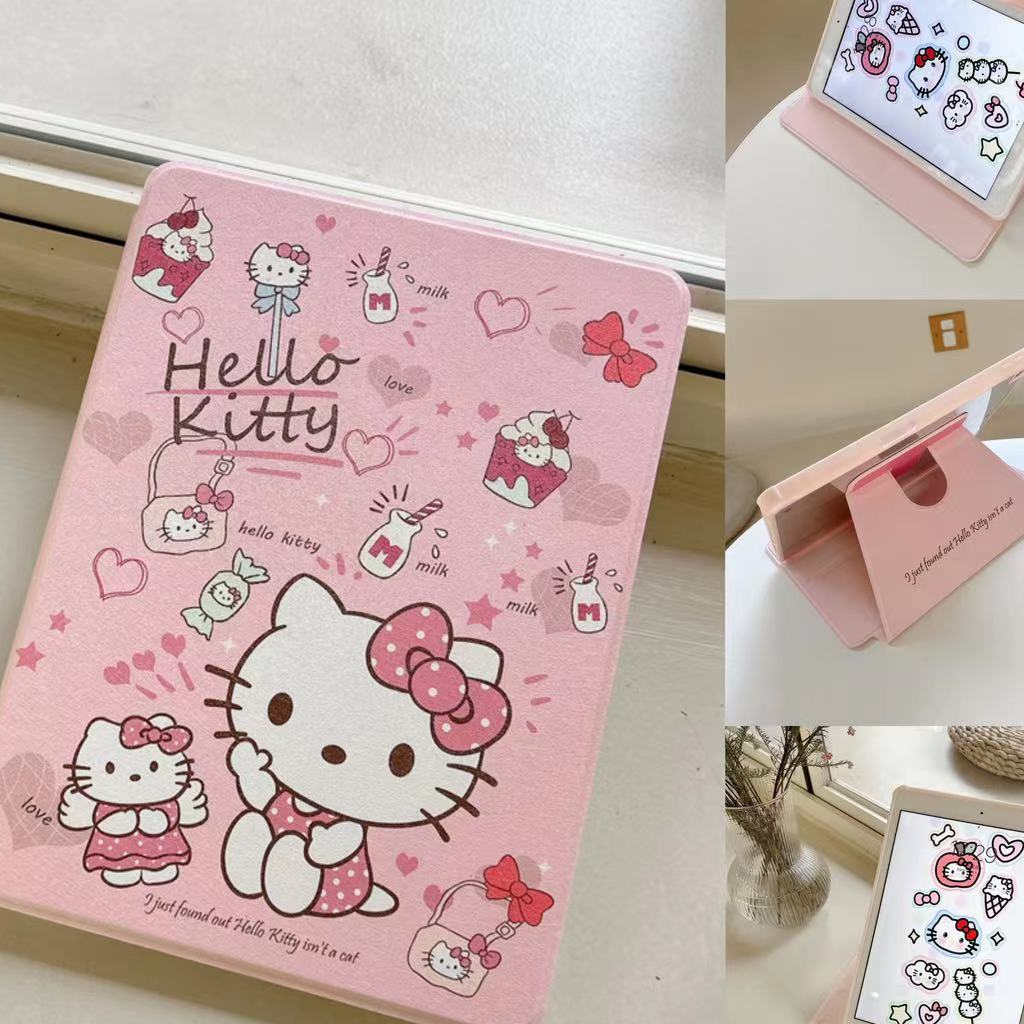 Bao Da Máy Tính Bảng Bằng Acrylic Hình Hello Kitty Thế Hệ Thứ 10 Có Thể Xoay 360 + Ngăn Đựng Bút Cho ipad Air5 Pro10.2 mini6 / 10.9 / 4