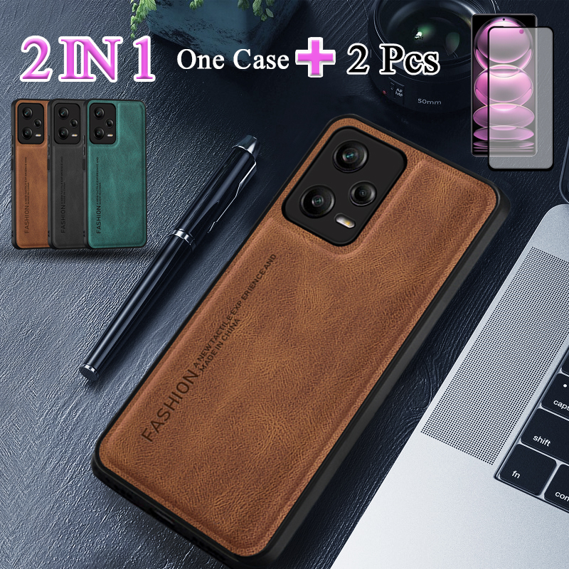 Bao Da Điện Thoại Kết Cấu Gốm Sứ + Phim Bảo Vệ Màn Hình Cong 2 Trong 1 Cho Redmi Note 12 Pro
