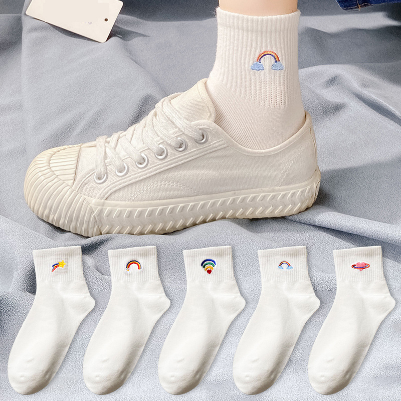 Tất cotton FHYL cổ ngắn khử mùi thoáng khí màu đỏ dễ thương phong cách Hàn Quốc thời trang mùa xuân cho nữ