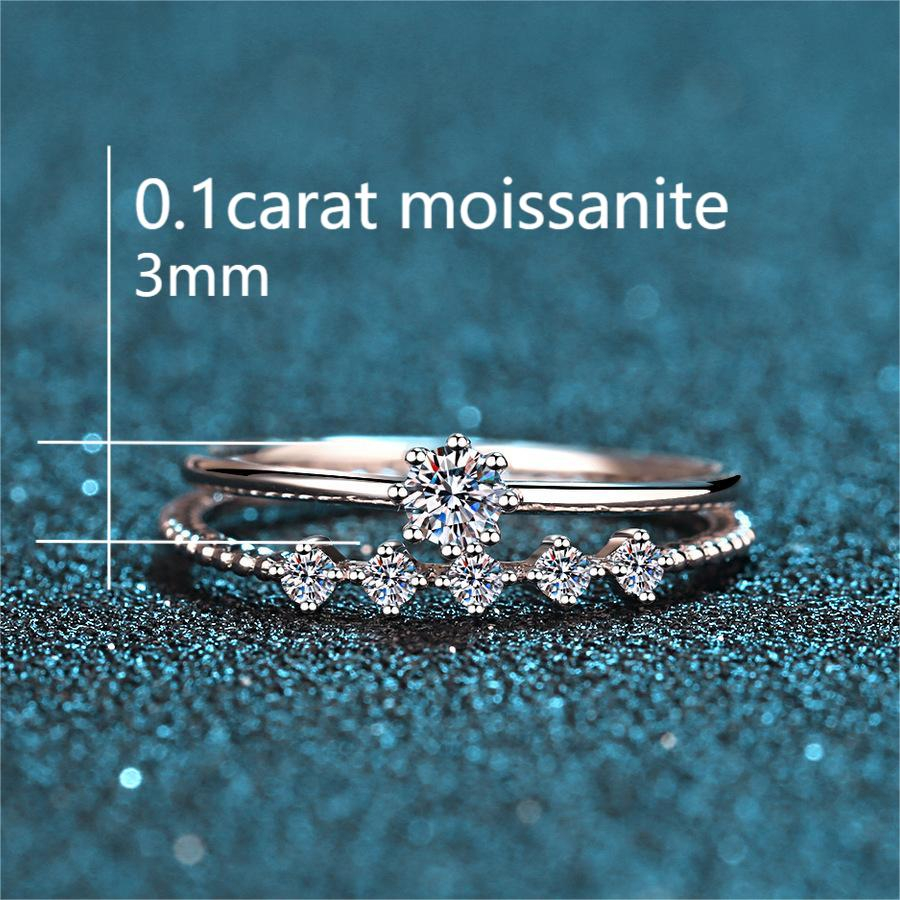 XDY-102 Bộ nhẫn nữ 925 bạc nguyên chất, 0.1 carat moissanite (không có giấy chứng nhận)