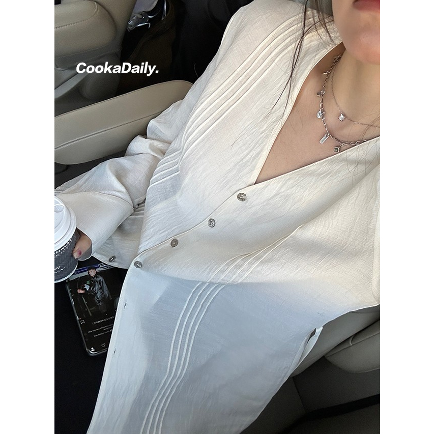 Áo Sơ Mi Cổ V Tay Dài Cột Dây Đơn Giản Thoải Mái Phong Cách Pháp Thời Trang Mùa Hè Mới Cho Nữ