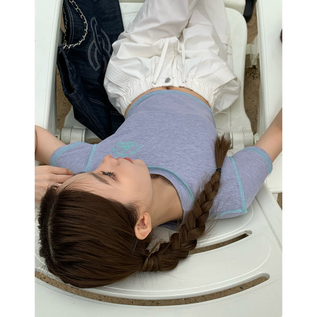 Lalisas Áo Thun Croptop Tay Ngắn Cổ Thuyền Đường Viền Sáng Thiết Kế Đơn Giản Thời Trang Quyến Rũ Cho Nữ