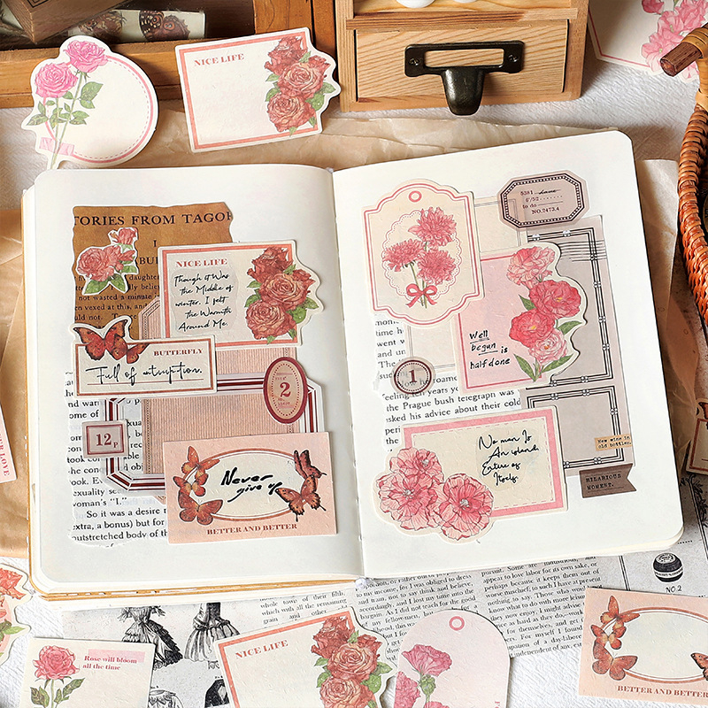 Bộ 30 Giấy Dán Ghi Chú Họa Tiết Hoa Bướm Phong Cách Vintage