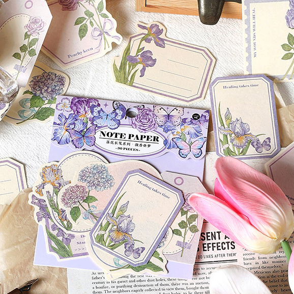 Bộ 30 Giấy Dán Ghi Chú Họa Tiết Hoa Bướm Phong Cách Vintage