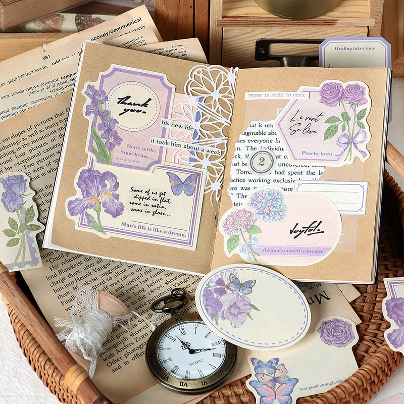 Bộ 30 Giấy Dán Ghi Chú Họa Tiết Hoa Bướm Phong Cách Vintage