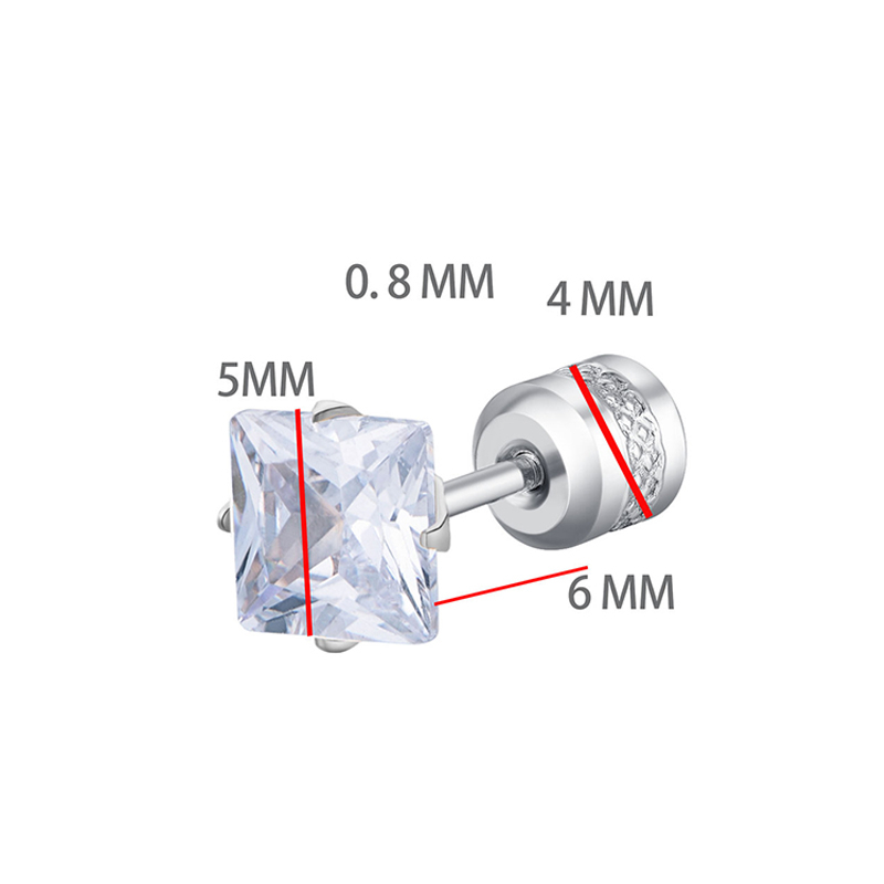 1 Cặp Bông Tai Thép Titan Bạc 925 Đính Đá Zircon Hình Vuông 2-8MM Cho Nam Nữ