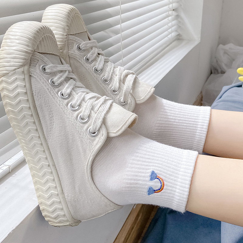 Tất cotton FHYL cổ ngắn khử mùi thoáng khí màu đỏ dễ thương phong cách Hàn Quốc thời trang mùa xuân cho nữ