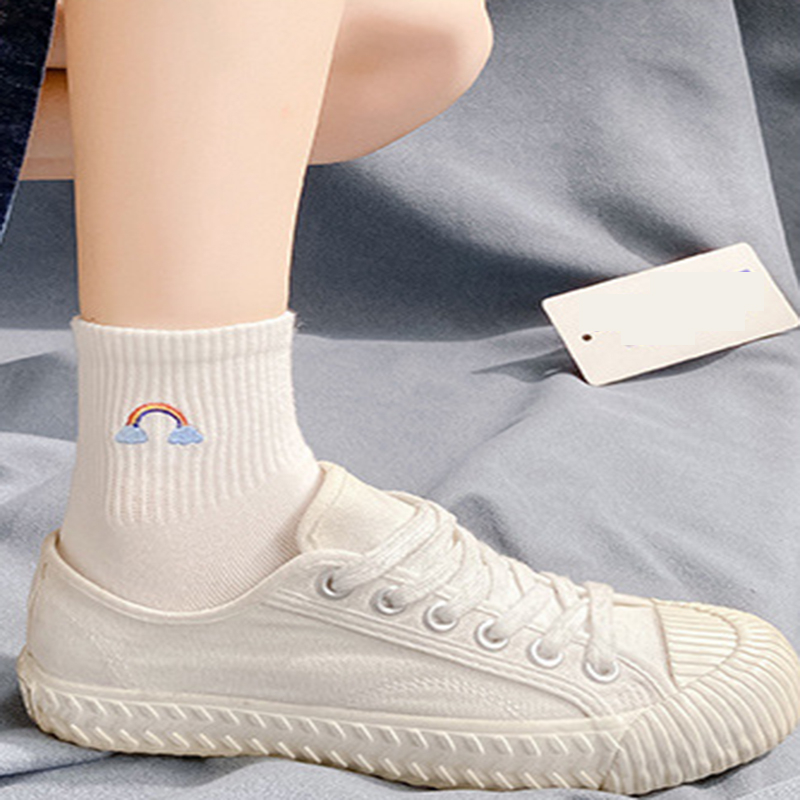 Tất cotton FHYL cổ ngắn khử mùi thoáng khí màu đỏ dễ thương phong cách Hàn Quốc thời trang mùa xuân cho nữ