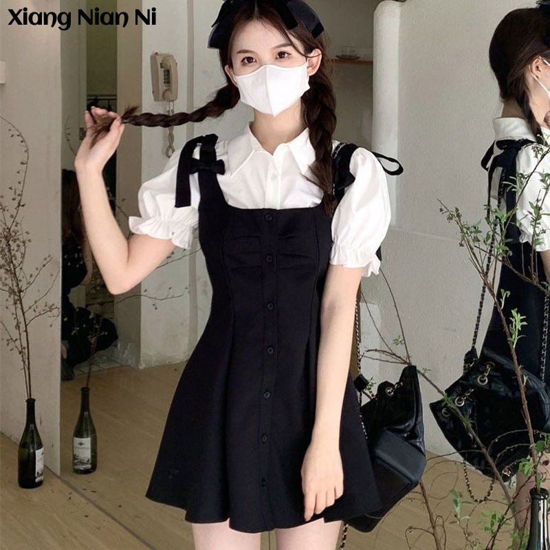 Đầm XIANG NIAN NI tay ngắn thời trang Hàn Quốc cho nữ