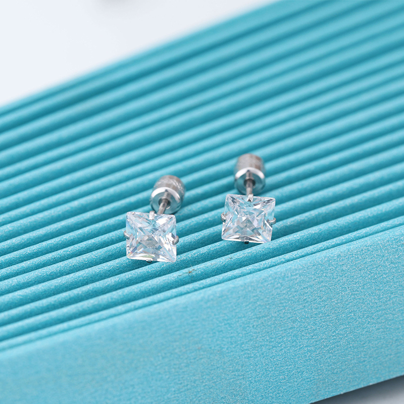 1 Cặp Bông Tai Thép Titan Bạc 925 Đính Đá Zircon Hình Vuông 2-8MM Cho Nam Nữ