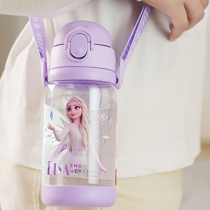 Bình Nước 550ml Kèm Ống Hút + Bình Nước Họa Tiết Disney Frozen Dễ Thương Cho Bé