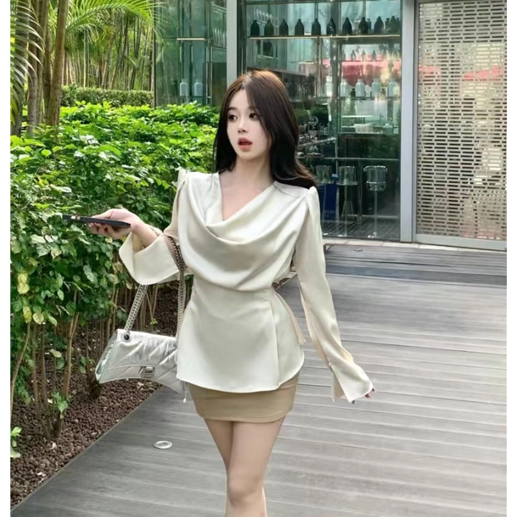 Áo Sơ Mi Tay Dài Vải satin Thời Trang Hàn Quốc Dành Cho Nữ