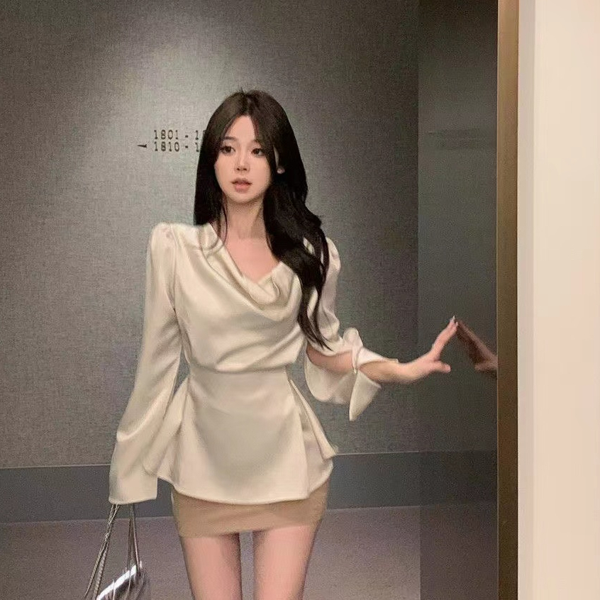 Áo Sơ Mi Tay Dài Vải satin Thời Trang Hàn Quốc Dành Cho Nữ