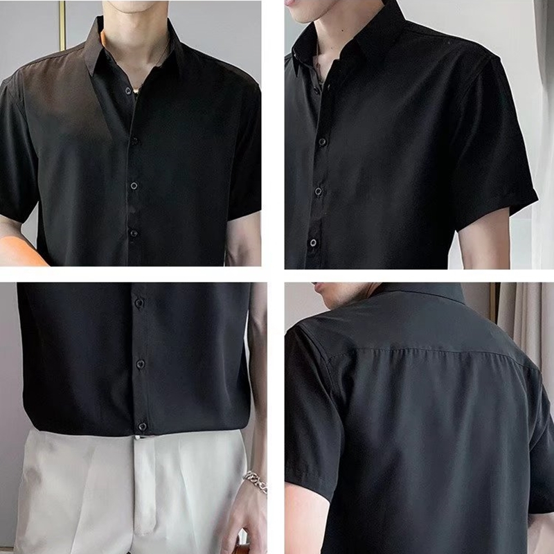 Áo Sơ Mi Nam Ngắn Tay Màu Trơn Đơn Giản Thời Trang Mùa Hè Size M-3XL