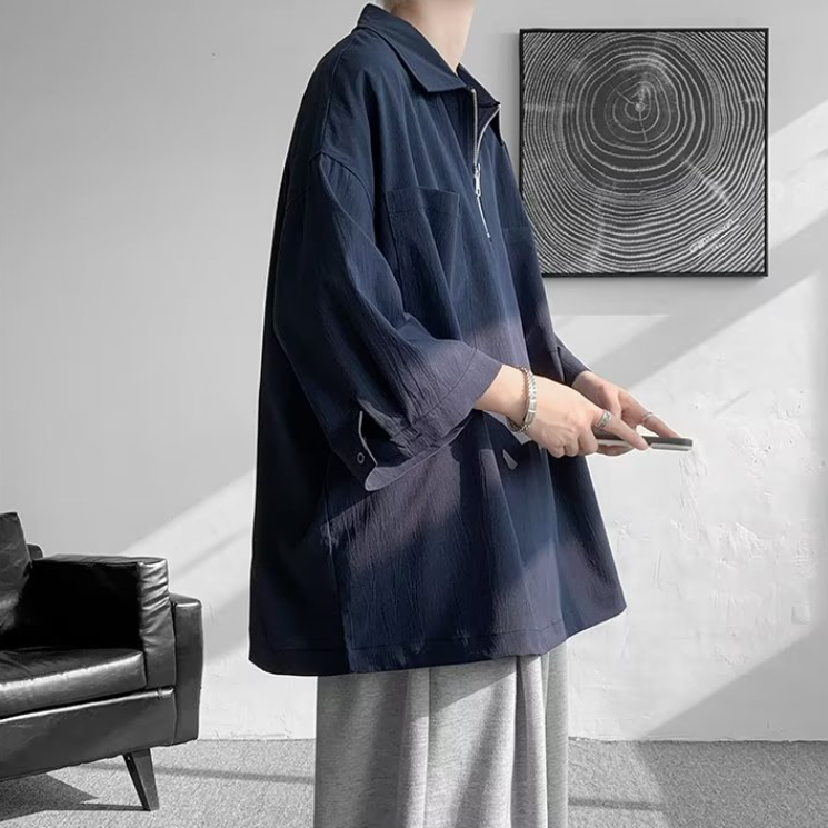 Áo Thun polo Dáng Rộng Thời Trang Hàn Quốc Đơn Giản Dành Cho Nam áo polo xanh áo polo nam có túi Áo Polo có khóa kéo