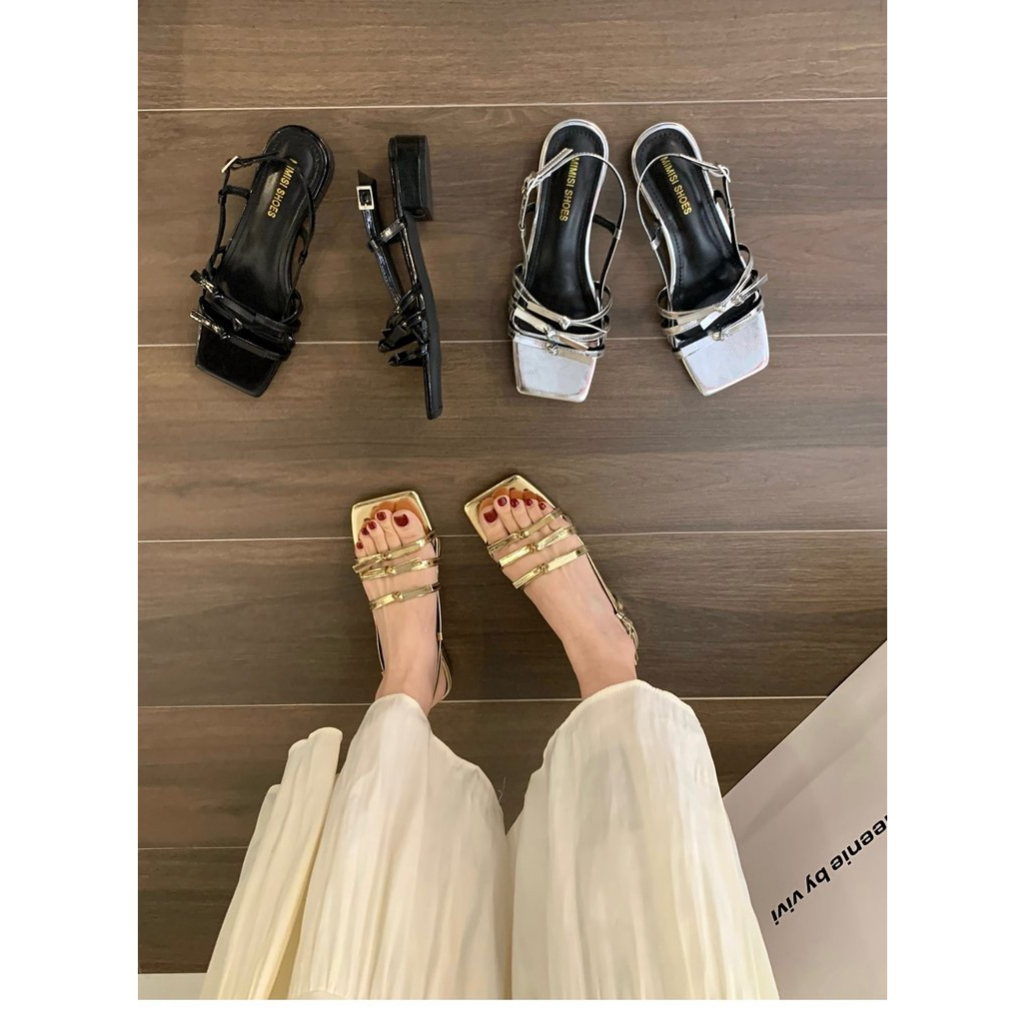 Giày Sandal Mũi Vuông Đế Thấp Thời Trang Hàn Quốc Dành Cho Nữ