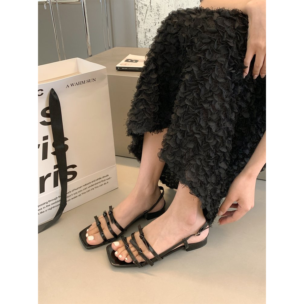 Giày Sandal Mũi Vuông Đế Thấp Thời Trang Hàn Quốc Dành Cho Nữ