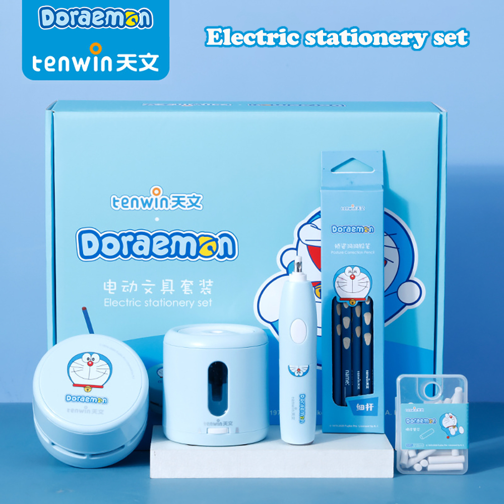 Bộ Dụng Cụ Văn Phòng Phẩm Điện Tử Hình Doraemon | Gọt Bút Chì Điện Tử | Cục Tẩy Điện Tử Tiện Dụng Chất Lượng Cao | 5 Bộ Quà Tặng Ngày Lễ Cho Học Sinh Tiểu Học