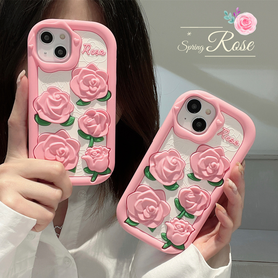 Ốp Điện Thoại Silicon Họa Tiết Hoa Hồng 3D Cho iphone 14 Pro Max 13 Pro Max 12 Pro Max
