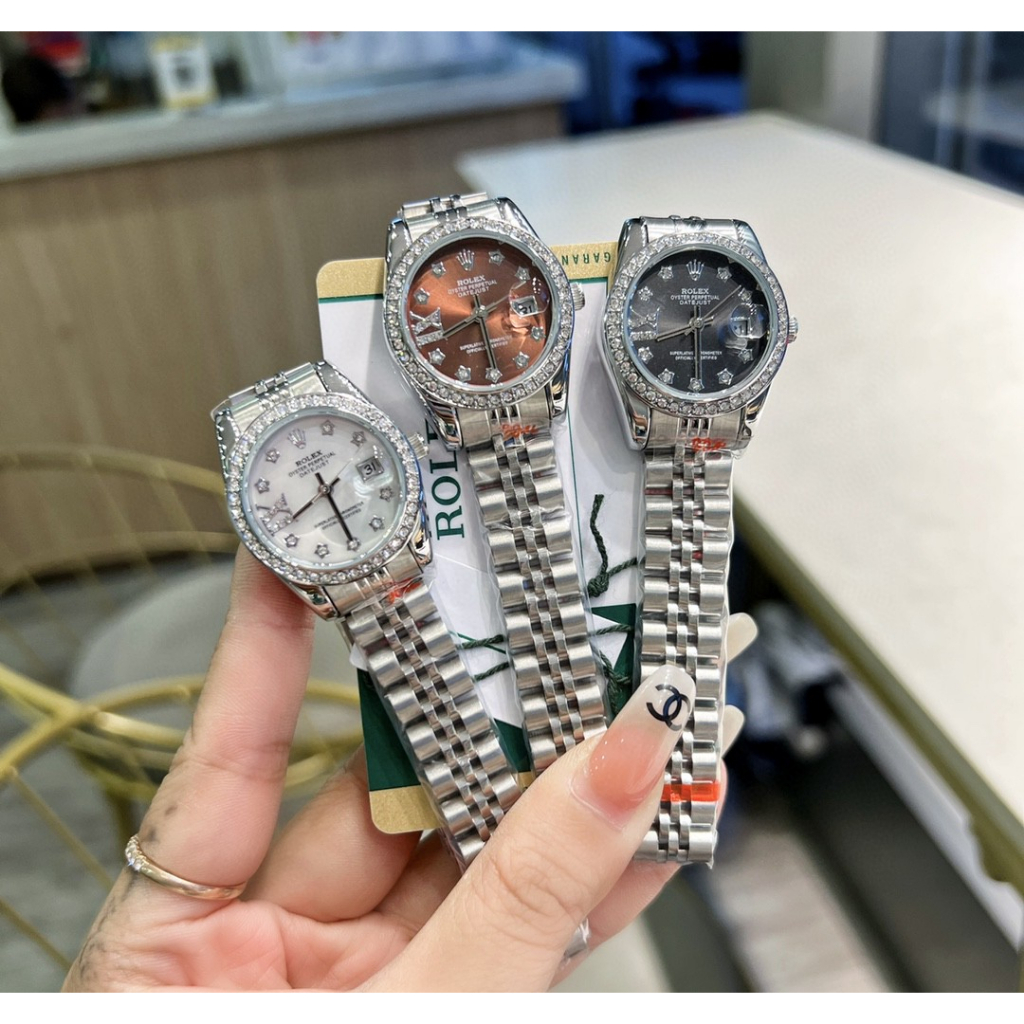Đồng Hồ Đeo Tay Bằng Thép Không Gỉ Đính Kim Cương Giả 28mm Phong Cách Cổ Điển Sang Trọng Dành Cho Nữ