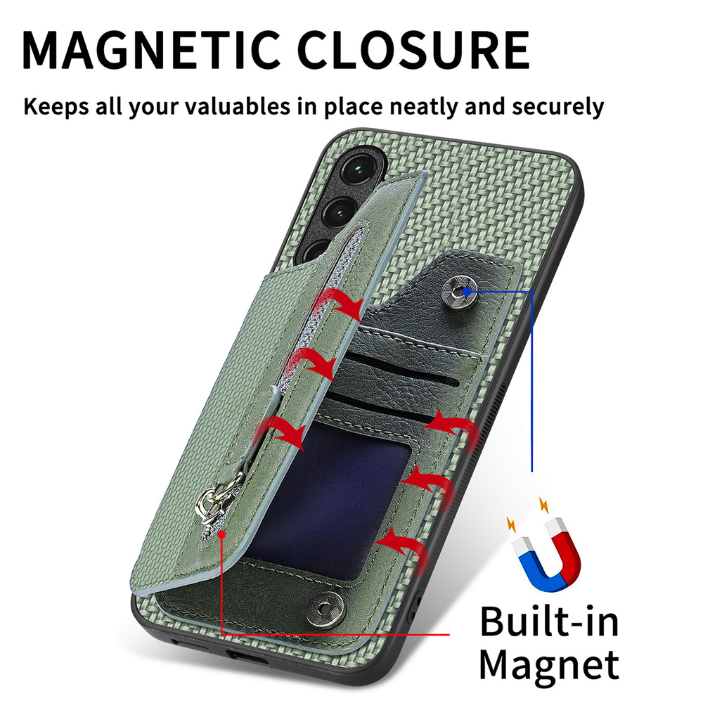 Samsung Galaxy S22 S21 s20 plus ultra fe 5G Ốp Điện Thoại Sợi Carbon Có Ngăn Đựng Thẻ Và Dây Kéo Cho