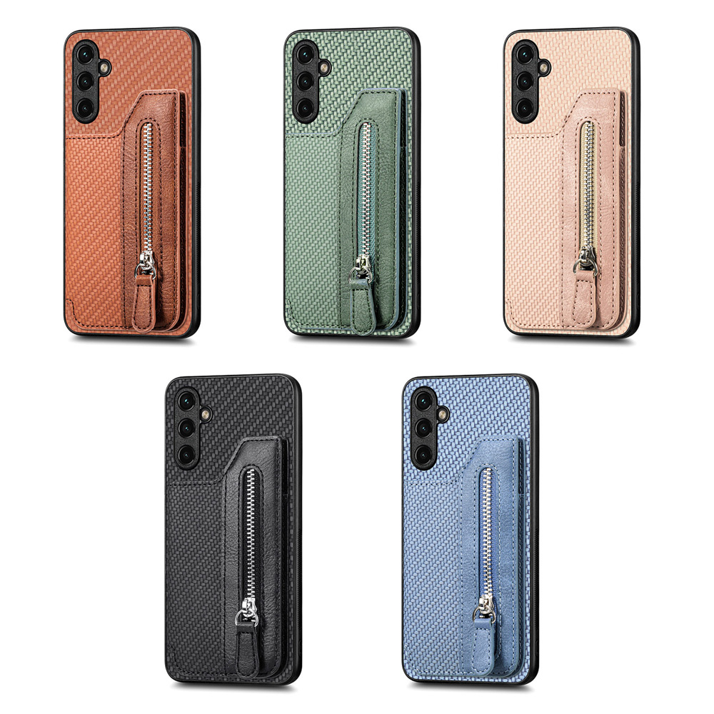 Samsung Galaxy S22 S21 s20 plus ultra fe 5G Ốp Điện Thoại Sợi Carbon Có Ngăn Đựng Thẻ Và Dây Kéo Cho