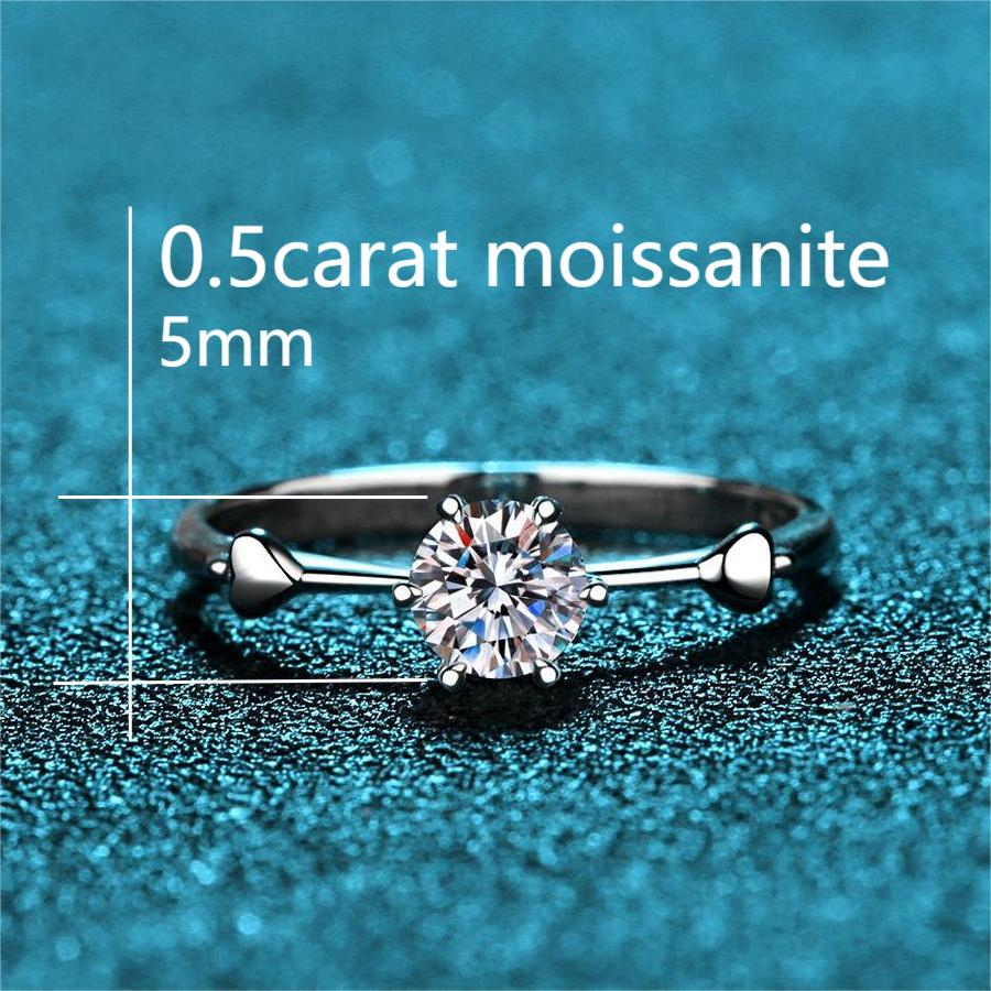 XDY-732 Nhẫn nữ 925 bạc nguyên chất, 0.5 carat Moissanite (bao gồm giấy chứng nhận)/5mm Zircon
