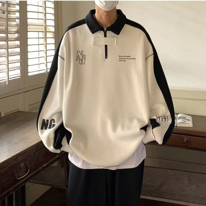 Aokang Áo Sweater Polo Dáng Rộng Lót Nhung Thời Trang Đường Phố Mùa Thu Mỹ Cá Tính Dành Cho Nam