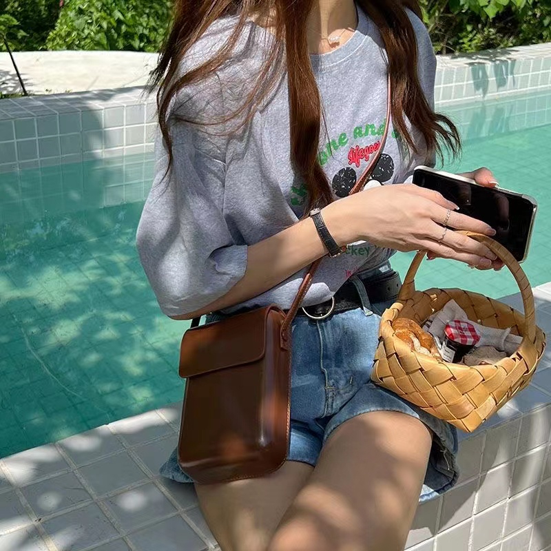 MISCHA Túi Xách Da PU Màu Trơn Đựng Điện Thoại Phong Cách retro