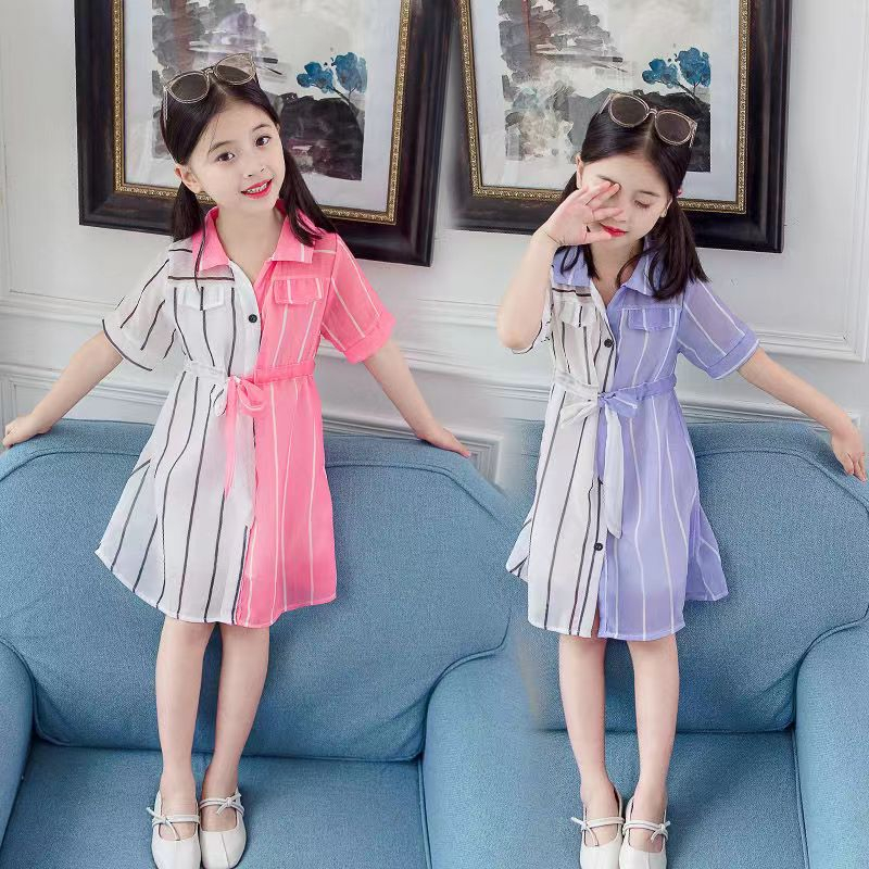 Đầm Bé Gái Thắt Nơ Eo Thời Trang Mùa Hè 6 8 10 12 Tuổi