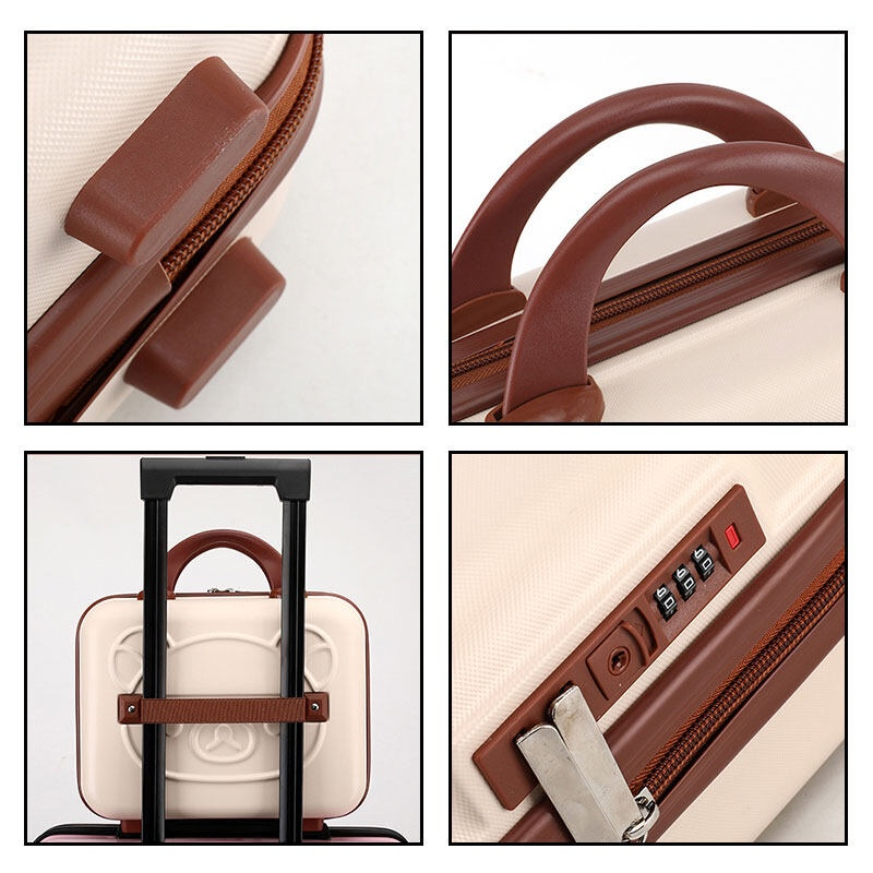 HT XIANSHENG Túi Đựng Mỹ Phẩm 14 Inch Có Khóa Kéo Hình Gấu Hoạt Hình Dễ Thương