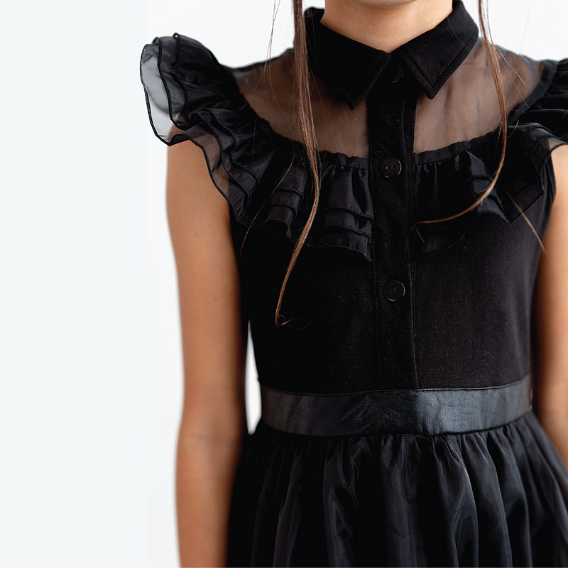 Bộ Đồ Hóa Trang Halloween Nhiều Lớp Màu Đen Phong Cách Mỹ Cho Mẹ Và Bé