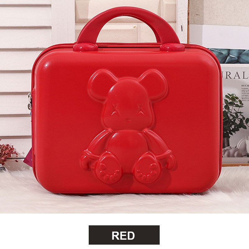 HT XIANSHENG Túi Đựng Mỹ Phẩm 14 Inch Có Khóa Kéo Hình Gấu Hoạt Hình Dễ Thương