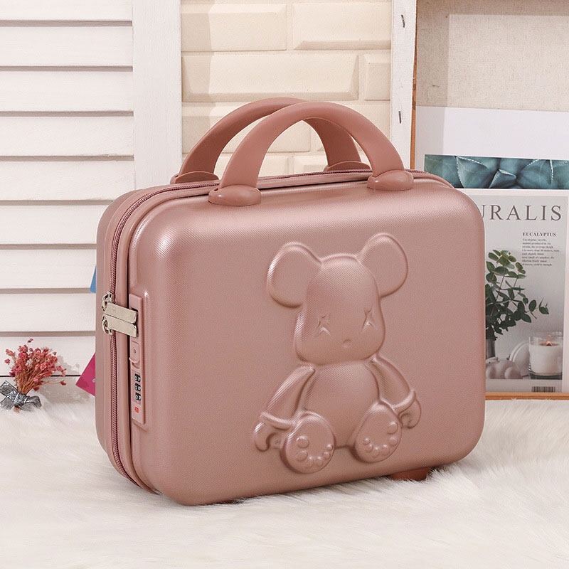 HT XIANSHENG Túi Đựng Mỹ Phẩm 14 Inch Có Khóa Kéo Hình Gấu Hoạt Hình Dễ Thương