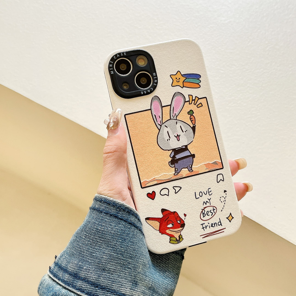Ốp Điện Thoại Da Chống Sốc Hình Thỏ Cáo Cho iPhone 14Promax 14Pro 14 13Promax 13Pro 13 12 12Promax 11