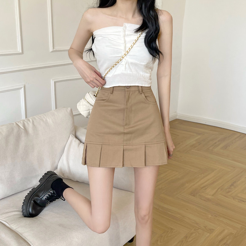 Porozi Chân váy jean Chữ A Lưng Cao Phong Cách retro Cho Nữ