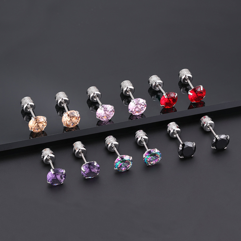 1 Cặp Bông Tai Thép Titan Bạc 925 Đính Đá Zircon Nhiều Màu 5MM Cho Nam Nữ