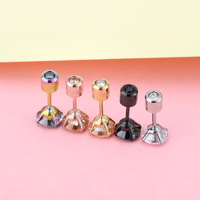 1 Cặp Bông Tai Bằng Thép Titan Không Gỉ Đính Đá Zircon Nhiều Màu 6MM Dành Cho Nam Nữ