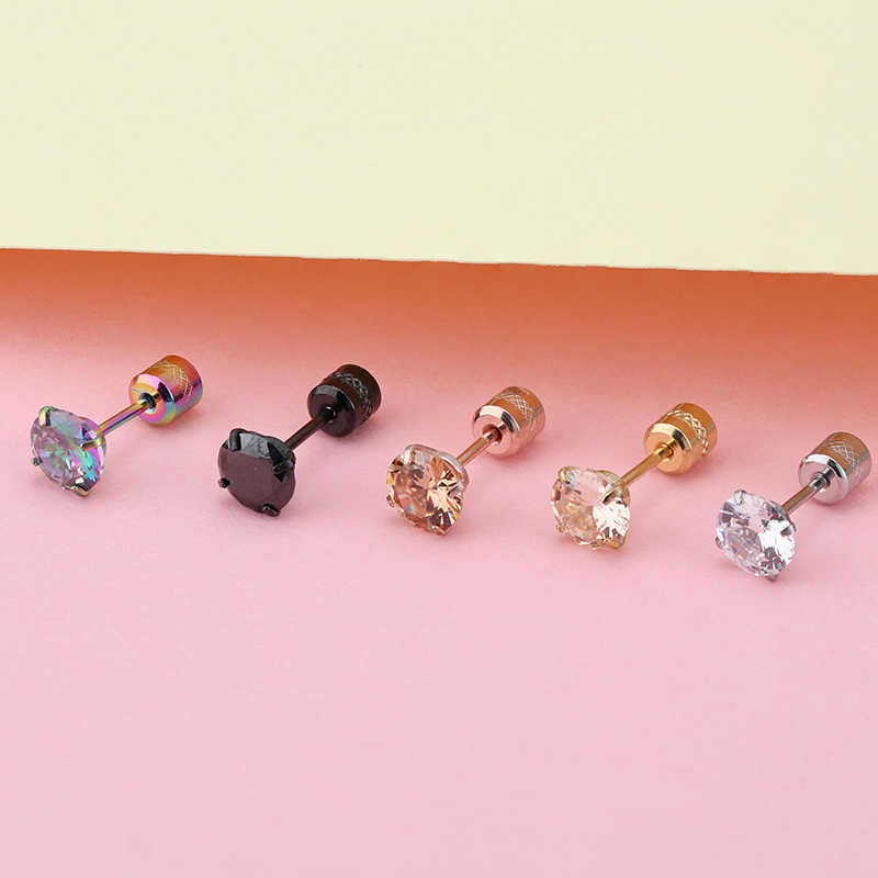 1 Cặp Bông Tai Bằng Thép Titan Không Gỉ Đính Đá Zircon Nhiều Màu 6MM Dành Cho Nam Nữ