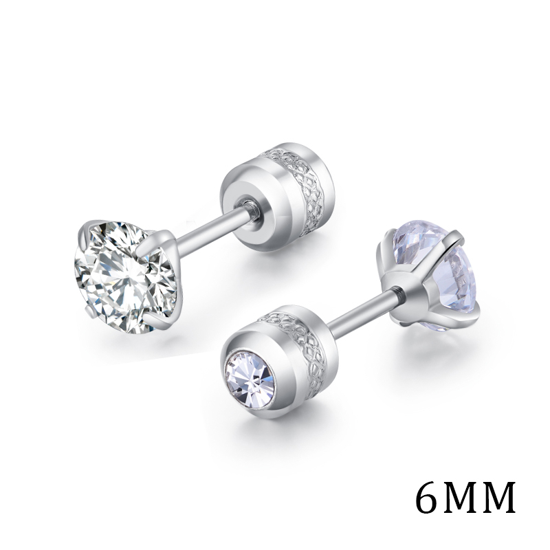 1 Cặp Bông Tai Bằng Thép Titan Không Gỉ Đính Đá Zircon Nhiều Màu 6MM Dành Cho Nam Nữ