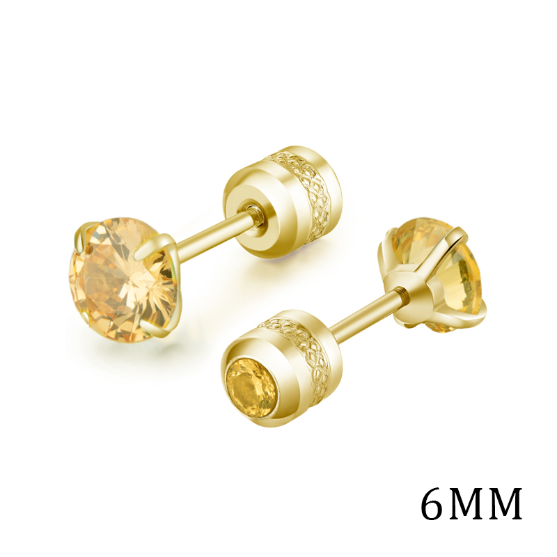 1 Cặp Bông Tai Bằng Thép Titan Không Gỉ Đính Đá Zircon Nhiều Màu 6MM Dành Cho Nam Nữ