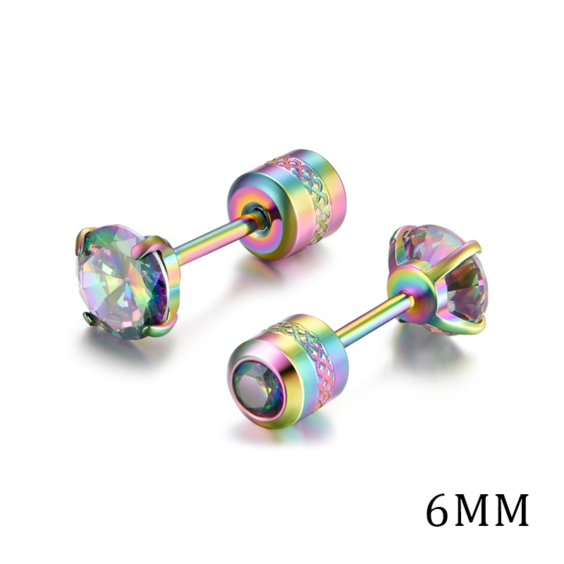 1 Cặp Bông Tai Bằng Thép Titan Không Gỉ Đính Đá Zircon Nhiều Màu 6MM Dành Cho Nam Nữ