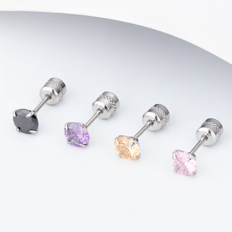 1 Cặp Bông Tai Thép Titan Bạc 925 Đính Đá Zircon Nhiều Màu 5MM Cho Nam Nữ