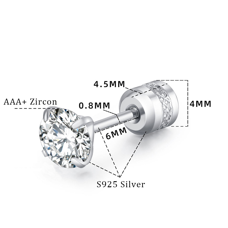 1 Cặp Bông Tai Thép Titan Bạc 925 Đính Đá Zircon Nhiều Màu 5MM Cho Nam Nữ