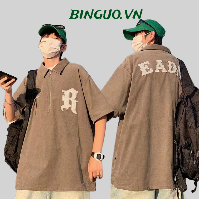 Áo thun polo bé trai Tay Ngắn Dáng Rộng khoá kéo Thời trang áo polo nam form rộng trẻ trung cá tính in họa tiết Áo Thun polo oversize