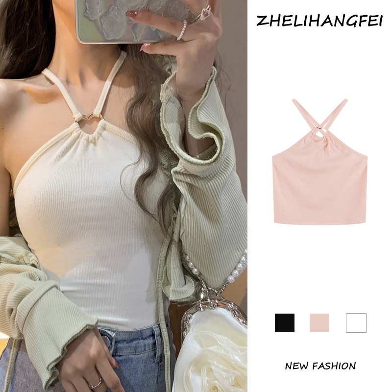 ZHELIHANGFEI Áo Croptop Hai Dây Lưng Cao Kiểu Dáng Ngọt Ngào Quyến Rũ