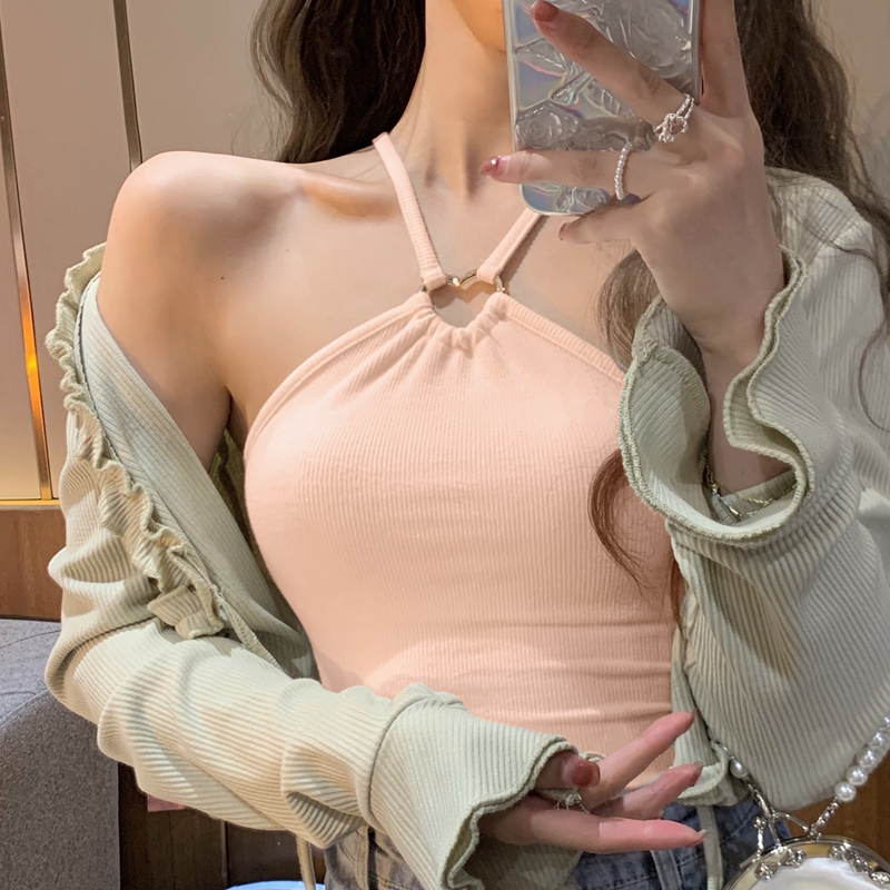 ZHELIHANGFEI Áo Croptop Hai Dây Lưng Cao Kiểu Dáng Ngọt Ngào Quyến Rũ