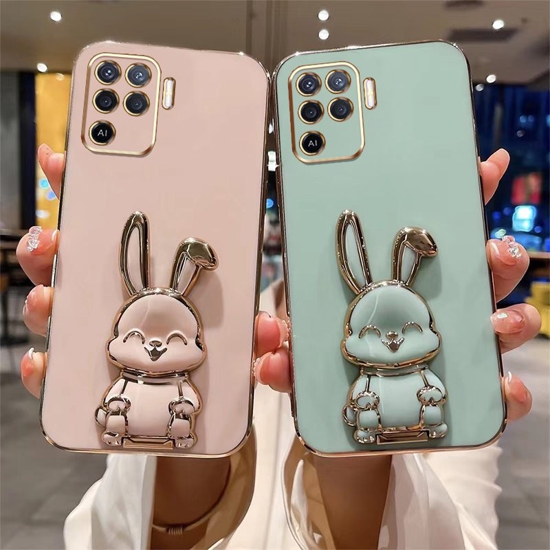 ốp lưng Oppo A94 4g Reno 5F Reno 5 lite Mạ vuông 6D Giá đỡ điện thoại Gấp tai thỏ hỗ trợ Áp dụng cho ốp Oppo A94 4g Reno 5F Reno 5 lite